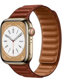 Apple Watch 8 41 мм Сталь, Кожа, Золотой, Тёмно-коричневый