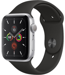 Apple Watch Series 5 LTE 44 мм Алюминий серебристый/Черный спортивный MWQK2