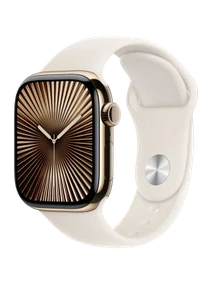 Apple Watch 10, 46 mm, Gold Titanium Stainless steel, Starlight Sport Band, S/M