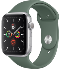 Apple Watch Series 5 44 мм Алюминий серебристый/Зелёный спортивный MWUV2