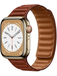 Apple Watch 8 41 мм Сталь, Кожа, Золотой, Тёмно-коричневый