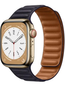 Apple Watch 8 45 мм Сталь, Кожа, Золотой, Чернильно-синий