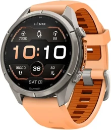 Garmin Fenix 9 Pro 43 мм (титановый, оранжевый силиконовый ремешок) Garmin Fenix 9 Pro 43 мм (титановый, оранжевый силиконовый ремешок)