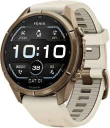 Garmin Fenix 9 Pro 43 мм (золотистый, бежевый силиконовый ремешок)