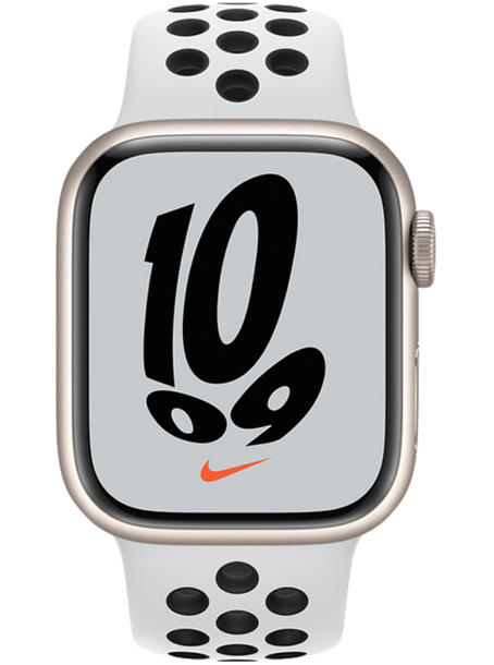Apple Watch Nike Series 7 41 мм Алюминий Сияющая звезда/Чистая платина-чёрный MKN33RU-A