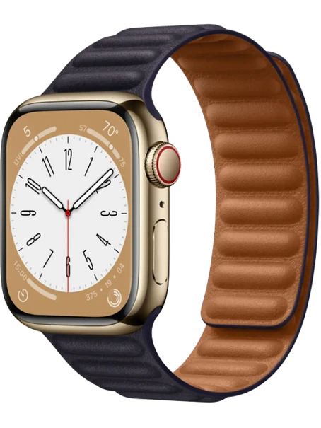 Apple Watch 8 41 мм Сталь, Кожа, Золотой, Чернильно-синий