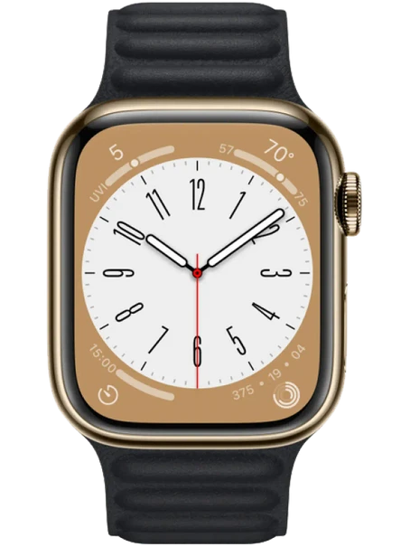 Apple Watch 8 45 мм Сталь, Кожа, Золотой, Тёмно-серый