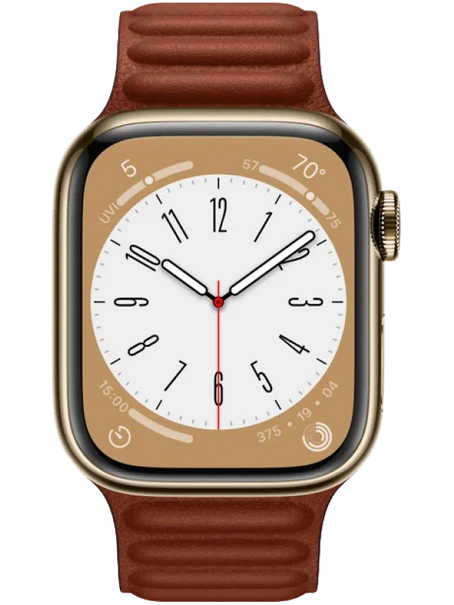 Apple Watch 8 41 мм Сталь, Кожа, Золотой, Тёмно-коричневый