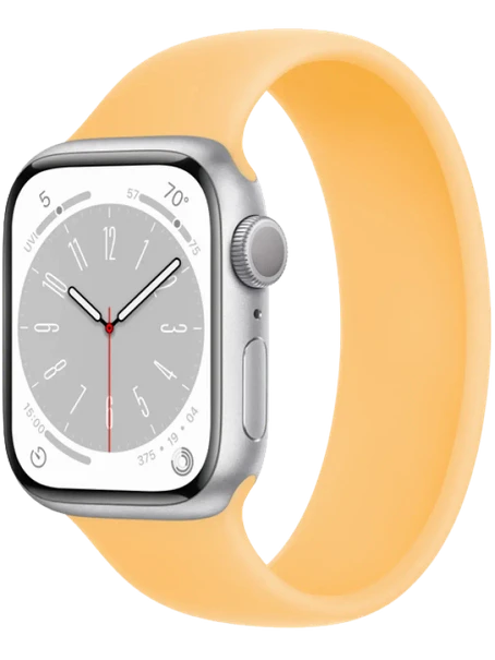 Apple Watch 8 41 мм Алюминий, Силикон, Серебристый, Солнечное сияние