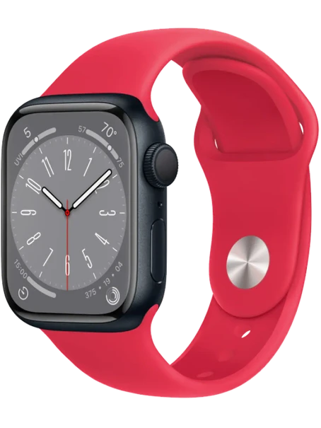 Apple Watch 8 45 мм Алюминий, Силикон, Тёмная ночь, Красный