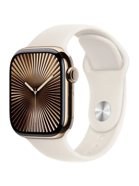 Apple Watch 10, 46 mm, Gold Titanium Stainless steel, Starlight Sport Band, S/M