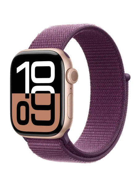 Apple Watch 10, 42 mm, Rose Gold Aluminium, Plum Sport Loop, M/L