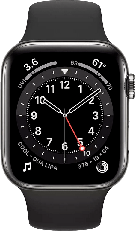 Apple Watch Series 6 LTE 44 мм Сталь графитовый / Чёрный спортивный M09H3