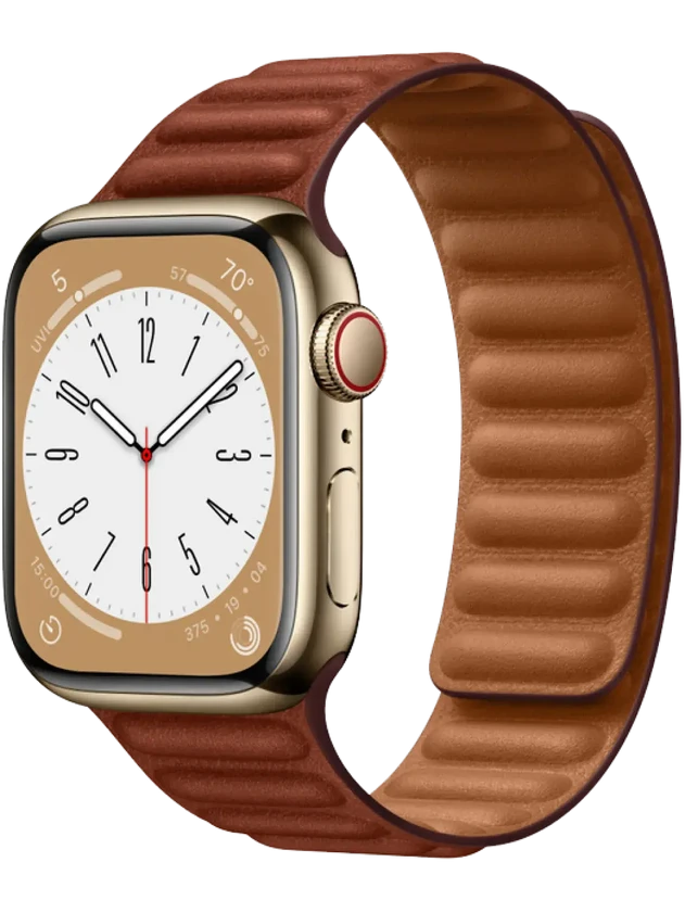 Apple Watch 8 41 мм Сталь, Кожа, Золотой, Тёмно-коричневый