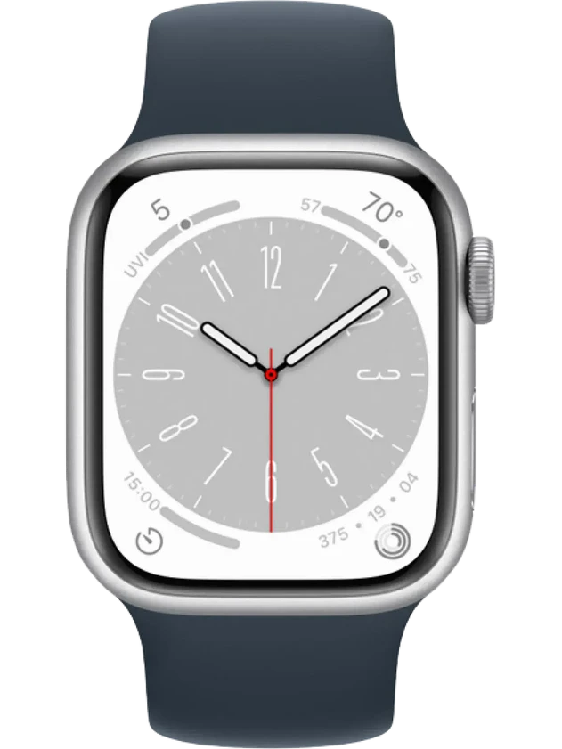 Apple Watch 8 45 мм Алюминий, Силикон, Серебристый, Синий шторм