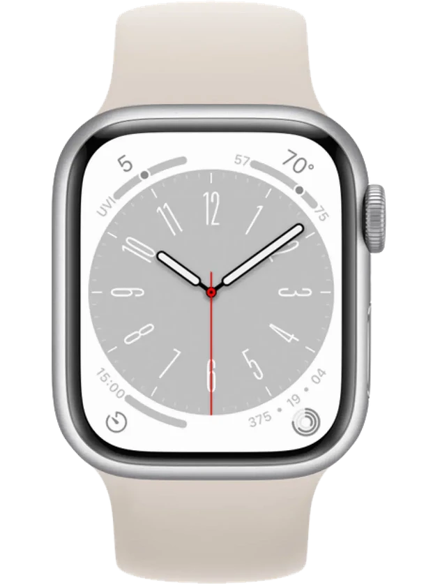 Apple Watch 8 45 мм Алюминий, Силикон, Серебристый, Сияющая звезда