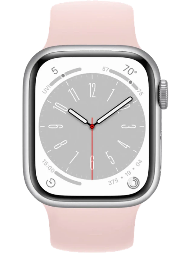 Apple Watch 8 45 мм Алюминий, Силикон, Серебристый, Розовый мел
