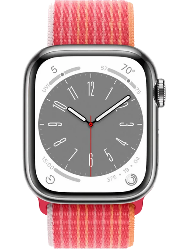 Apple Watch 8 41 мм Сталь, Нейлон, Серебристый, Красный