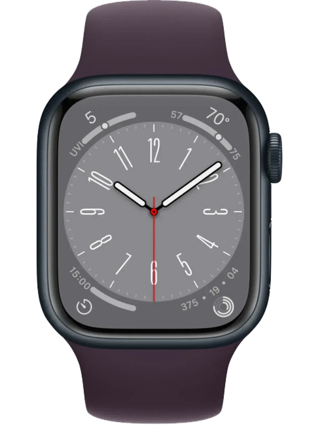 Apple Watch 8 45 мм Алюминий, Силикон, Тёмная ночь, Бузина