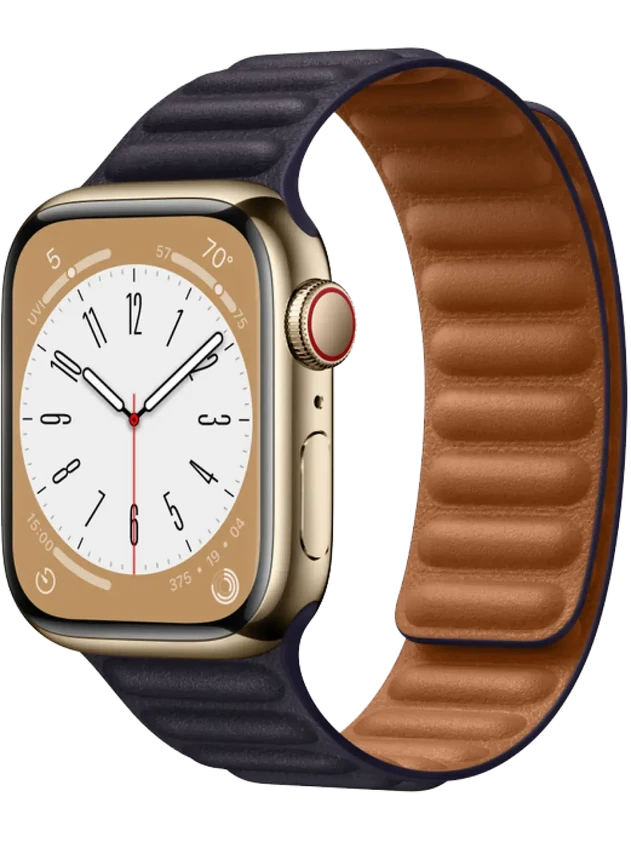 Apple Watch 8 45 мм Сталь, Кожа, Золотой, Чернильно-синий