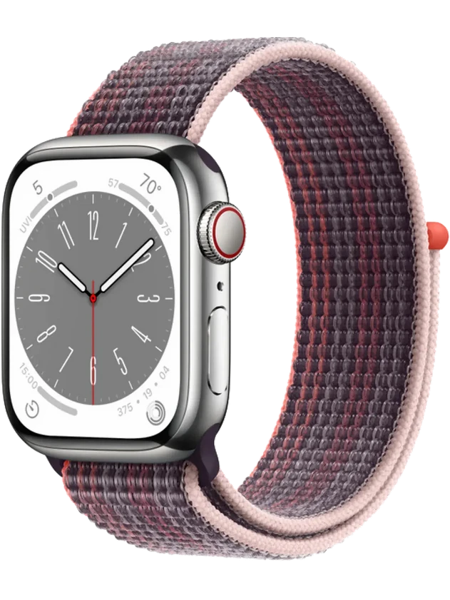 Apple Watch 8 41 мм Сталь, Нейлон, Серебристый, Бузина