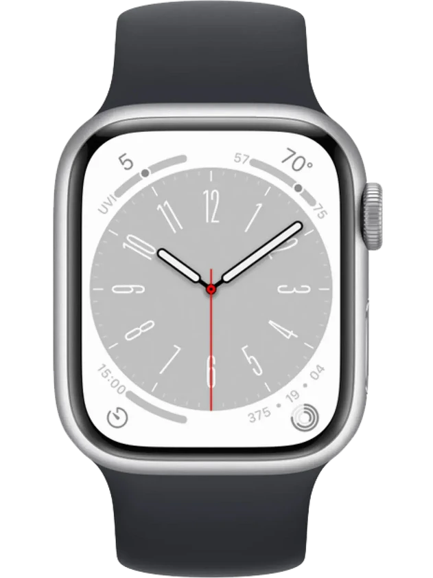 Apple Watch 8 45 мм Алюминий, Силикон, Серебристый, Тёмно-серый