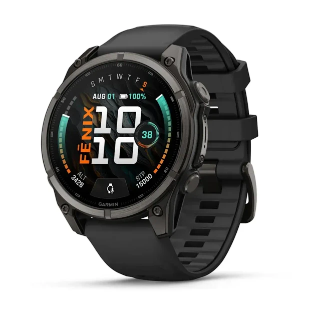 Garmin Fenix 9 - 47mm, Carbon Gray DLC Titanium with Black Silicone Band