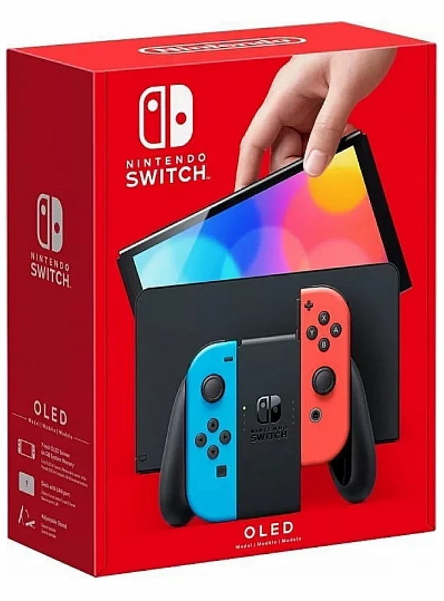 Nintendo Switch OLED Чёрный, с неоновыми Joy-Con