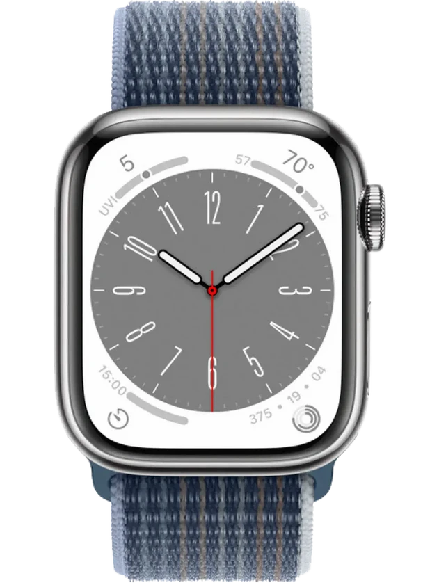 Apple Watch 8 45 мм Сталь, Нейлон, Серебристый, Синий шторм