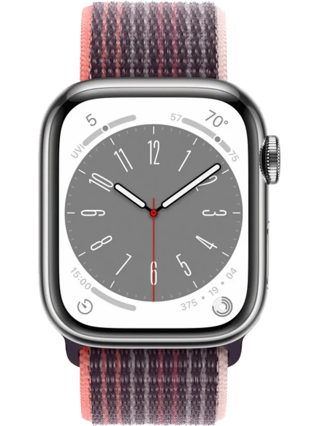 Apple Watch 8 41 мм Сталь, Нейлон, Серебристый, Бузина