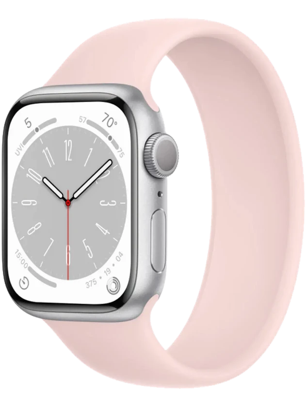 Apple Watch 8 45 мм Алюминий, Силикон, Серебристый, Розовый мел