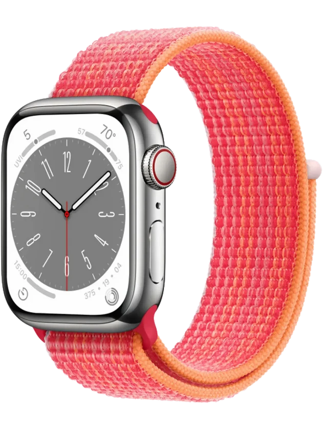 Apple Watch 8 45 мм Сталь, Нейлон, Серебристый, Красный