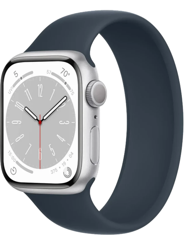 Apple Watch 8 45 мм Алюминий, Силикон, Серебристый, Синий шторм