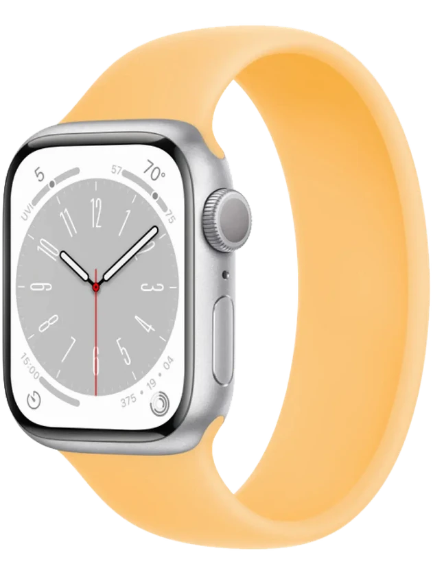 Apple Watch 8 45 мм Алюминий, Силикон, Серебристый, Солнечное сияние