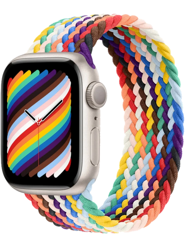 Apple Watch 8 45 мм Алюминий, Силикон/Ткань, Сияющая звезда, Радужный