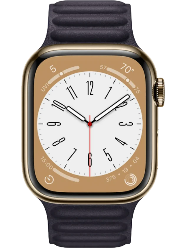 Apple Watch 8 45 мм Сталь, Кожа, Золотой, Чернильно-синий