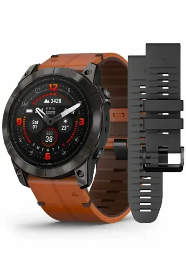 Garmin Epix Pro Gen 2 Sapphire 51 мм Карбоново-серый титан/каштановый, с кожаным и силиконовым ремешками