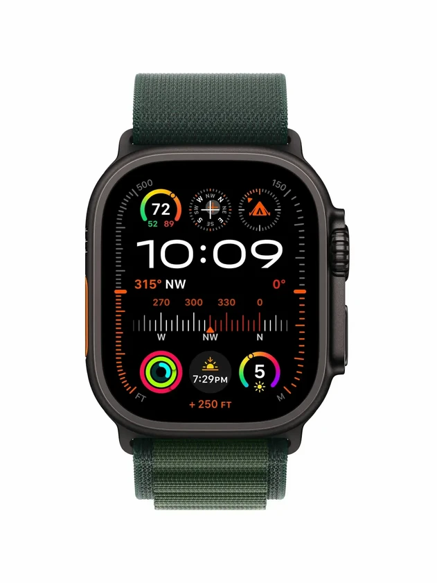 Watch Ultra 2, 49 mm, Black, Alpine Loop, Dark Green - M