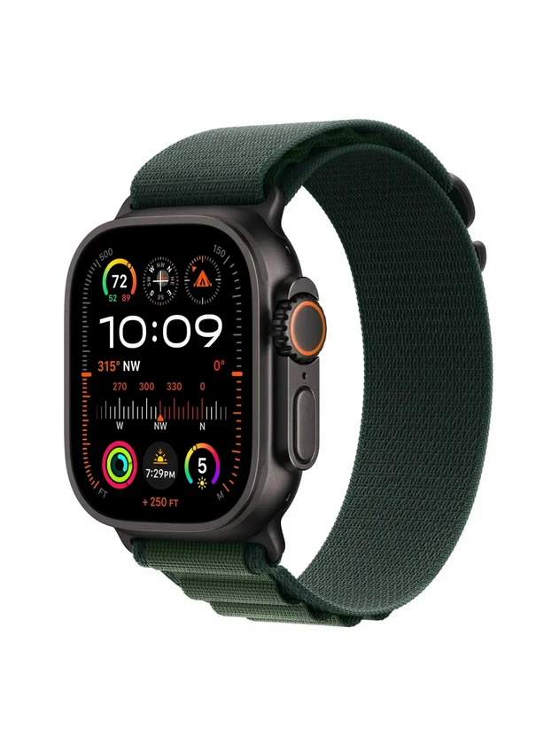 Watch Ultra 2, 49 mm, Black, Alpine Loop, Dark Green - M