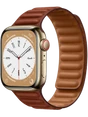 Apple Watch 8 45 мм Сталь, Кожа, Золотой, Тёмно-коричневый